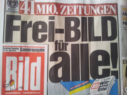 "Bild" verschenkt schon einmal großzügig 41 Millionen Zeitungen. Aber viele Menschen verzichten auch das Schmierblatt; Foto: Stille